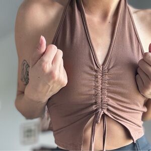 Y2K boho Brown Ruched Crop Top